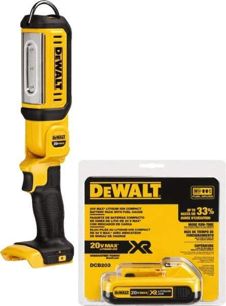 DeWALT - 20 Volts, 500 Lumens, Cordless Work Light - Black/Yellow, 17 hr Run Time - Americas Industrial Supply