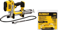 DeWALT - 10,000 Max psi, Flexible Battery-Operated Grease Gun - 16 oz Capacity, Bulk & Cartridge Fill, Includes Shoulder Strap & Battery - Americas Industrial Supply