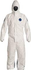 Dupont - Size 4XL Film Laminate General Purpose Coveralls - White/Blue, Zipper Closure, Elastic Cuffs, Elastic Ankles, Serged Seams, Hazard Level C & D - Americas Industrial Supply