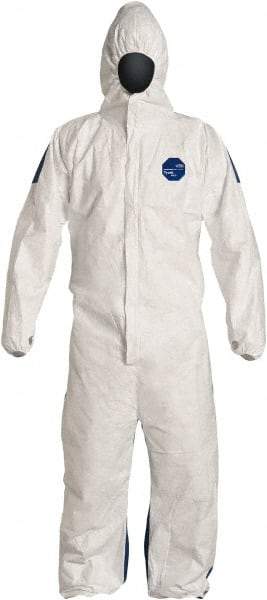 Dupont - Size 3XL Film Laminate General Purpose Coveralls - White/Blue, Zipper Closure, Elastic Cuffs, Elastic Ankles, Serged Seams, Hazard Level D & C - Americas Industrial Supply