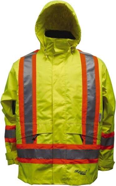 Viking - Size M, High Visibility Lime, Cold Weather, Rain, Wind Resistant Jacket - 40" Chest, 3 Pockets, Detachable Hood - Americas Industrial Supply