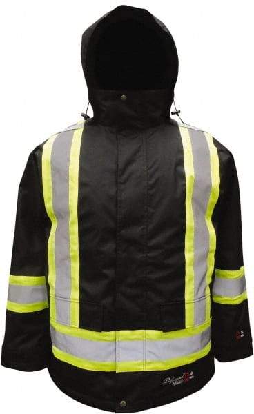 Viking - Size 3XL, Black, Flame Resistant/Retardant, Rain, Wind Resistant Jacket - 55" Chest, 3 Pockets, Detachable Hood - Americas Industrial Supply