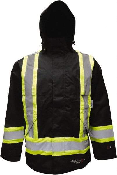 Viking - Size 4XL, Black, Flame Resistant/Retardant, Rain, Wind Resistant Jacket - 58" Chest, 2 Pockets, Detachable Hood - Americas Industrial Supply