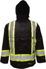 Viking - Size M, Black, Flame Resistant/Retardant, Rain, Wind Resistant Jacket - 40" Chest, 2 Pockets, Detachable Hood - Americas Industrial Supply