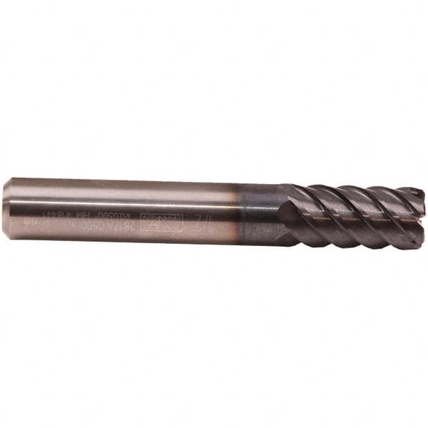 Emuge - 3/8" Diam, 15/16" LOC, 6 Flute Solid Carbide Roughing & Finishing End Mill - TiAlN Finish, 3" OAL, 3/8" Shank Diam, Cylindrical Shank, 50° Helix, Long Length - Americas Industrial Supply