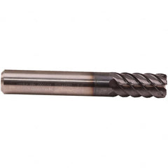 Emuge - 3/8" Diam, 15/16" LOC, 6 Flute Solid Carbide Roughing & Finishing End Mill - TiAlN Finish, 3" OAL, 3/8" Shank Diam, Cylindrical Shank, 50° Helix, Long Length - Americas Industrial Supply