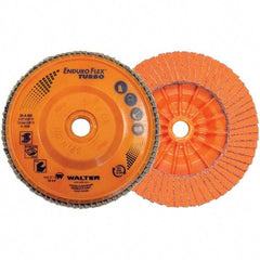 WALTER Surface Technologies - 36 & 60 Grit, 4-1/2" Disc Diam, 7/8" Center Hole, Type 27 Ceramic Flap Disc - 13,300 Max RPM, Plastic Backing, Arbor Attaching System, Coated - Americas Industrial Supply