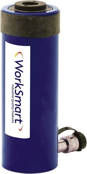 Value Collection - 30 Ton, 6.11" Stroke, 38.67 Cu In Oil Capacity, Portable Hydraulic Hollow Hole Cylinder - 6.32 Sq In Effective Area, 13.02" Lowered Ht., 19.13" Max Ht., 2.84" Cyl Bore Diam, 2.48" Plunger Rod Diam, 10,000 Max psi - Americas Industrial Supply