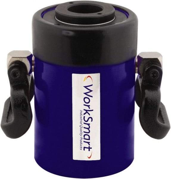 Value Collection - 60 Ton, 3" Stroke, 39.1 Cu In Oil Capacity, Portable Hydraulic Hollow Hole Cylinder - 13.05 Sq In Effective Area, 9.77" Lowered Ht., 12.77" Max Ht., 4.08" Cyl Bore Diam, 3.66" Plunger Rod Diam, 10,000 Max psi - Americas Industrial Supply