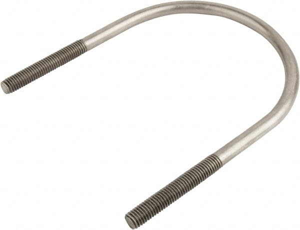 Made in USA - 5/8-11 UNC, 9-1/2" Long, Round U Bolt Clamp with No Mount Plate for 8" Pipe - 3-3/4" Thread Length, 6-3/4" Wide, Grade 304 Stainless Steel - Americas Industrial Supply