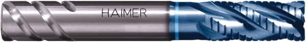 HAIMER - 20mm Diam, Coarse Pitch, 38mm LOC, 4 Flute Solid Carbide 45° Corner Chamfer Roughing End Mill - AlTiN Finish, 105mm OAL, 0.7874" Shank Diam, Single End, Extended Reach, Centercutting, 35° Helix - Americas Industrial Supply