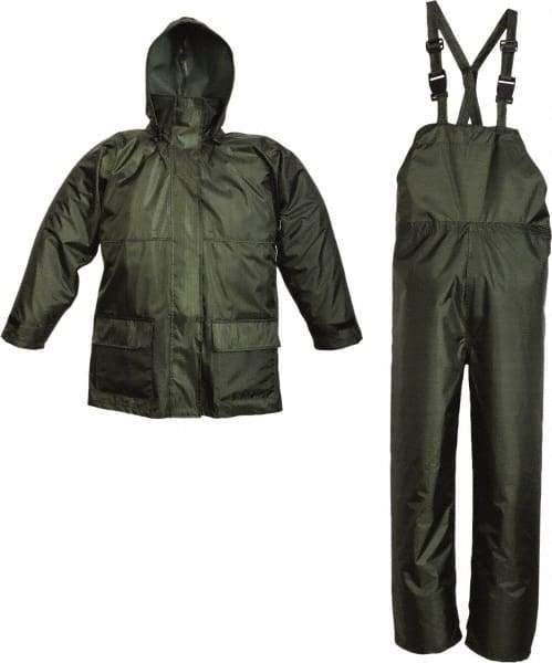 Viking - Size M, Green, Rain Three Piece Suit - Detachable Hood, Hook & Loop Ankle, Hook & Loop Wrist - Americas Industrial Supply