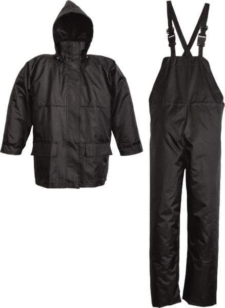 Viking - Size 2XL, Black, Rain Three Piece Suit - Detachable Hood, Hook & Loop Ankle, Hook & Loop Wrist - Americas Industrial Supply
