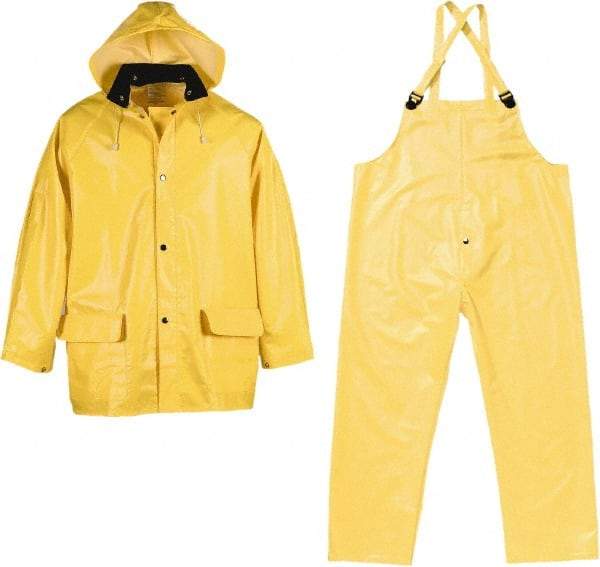 Viking - Size L, Yellow, Chemical, Rain Three Piece Suit - Detachable Hood, Take Up Snaps Ankle, Take Up Snaps Wrist - Americas Industrial Supply