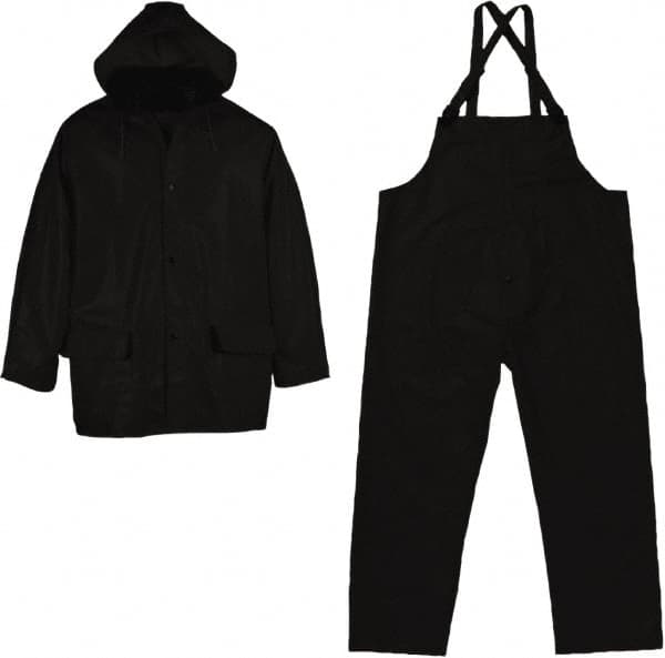 Viking - Size L, Black, Chemical, Rain Three Piece Suit - Detachable Hood, Take Up Snaps Ankle, Take Up Snaps Wrist - Americas Industrial Supply