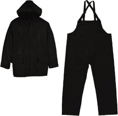 Viking - Size L, Black, Chemical, Rain Three Piece Suit - Detachable Hood, Take Up Snaps Ankle, Take Up Snaps Wrist - Americas Industrial Supply