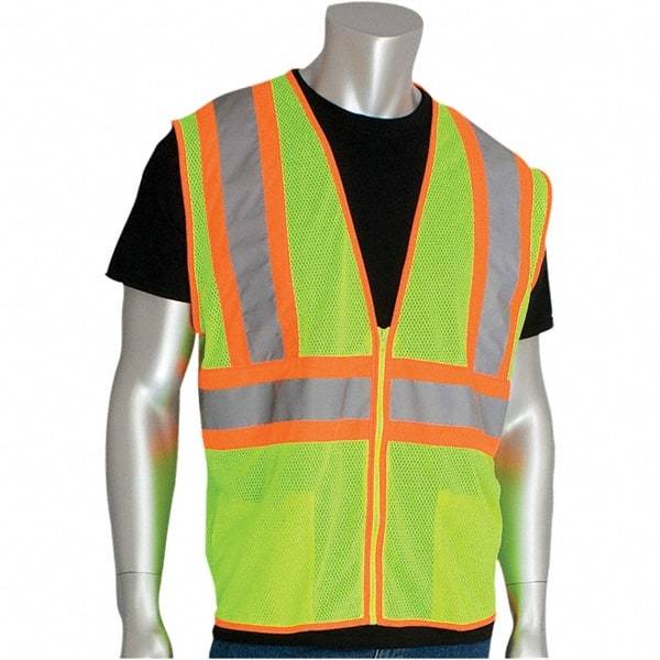 PIP - Size S High Visibility Yellow Mesh General Purpose Vest - 54" Chest, ANSI 107, Zipper Closure, 2 Pockets, Polyester - Americas Industrial Supply