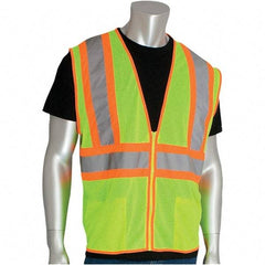 PIP - Size S High Visibility Yellow Mesh General Purpose Vest - 54" Chest, ANSI 107, Zipper Closure, 2 Pockets, Polyester - Americas Industrial Supply
