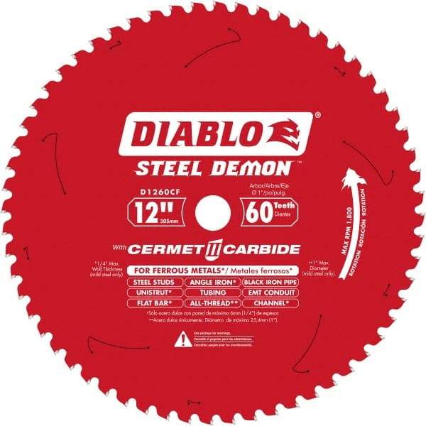 Freud - 12" Blade Diam, 60 Teeth, Carbide-Tipped Cold Saw Blade - 1" Arbor Hole Diam, 0.071" Blade Thickness - Americas Industrial Supply