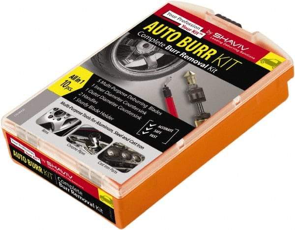 Shaviv - 10 Piece High Speed Stainless, Cobalt Blade Hand Deburring Tool Set - FR Blade Holder, F26X, F20, B11, B20, B25, B10S, B30 Blades, For Hole Edge, Straight Edge, Corners, Hole Inner Surface - Americas Industrial Supply