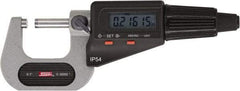 SPI - 6 to 7" Range, 0.00005" Resolution, Standard Throat IP54 Electronic Outside Micrometer - 0.00028" Accuracy, Friction Thimble, Carbide-Tipped Face, LR44 Battery, Includes NIST Traceable Certification of Inspection - Americas Industrial Supply