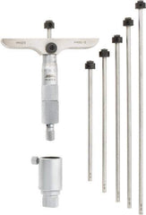 SPI - 0 to 150mm Range, 6 Rod, Mechanical Depth Micrometer - Ratchet Stop Thimble, 100mm Base Length, 0.01mm Graduation, 4.5mm Rod Diam - Americas Industrial Supply