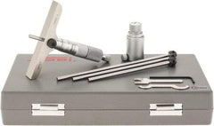 SPI - 0 to 100mm Range, 4 Rod, Mechanical Depth Micrometer - Ratchet Stop Thimble, 100mm Base Length, 0.01mm Graduation, 4.5mm Rod Diam - Americas Industrial Supply
