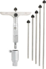 SPI - 0 to 6" Range, 6 Rod, Mechanical Depth Micrometer - Ratchet Stop Thimble, 4" Base Length, 0.001" Graduation, 4.5mm Rod Diam - Americas Industrial Supply