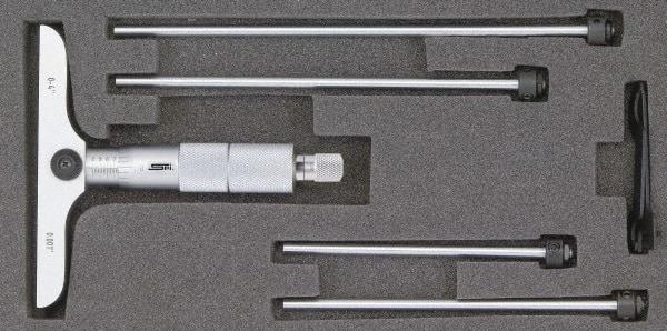 SPI - 0 to 12" Range, 12 Rod, Mechanical Depth Micrometer - Ratchet Stop Thimble, 4" Base Length, 0.001" Graduation, 4.5mm Rod Diam - Americas Industrial Supply