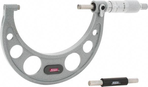 SPI - 3 to 4" Range, 0.0001" Graduation, Mechanical Outside Micrometer - Ratchet Stop Thimble, 2.37" Throat Depth, Accurate to 0.0002" - Americas Industrial Supply
