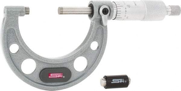 SPI - 1 to 2" Range, 0.0001" Graduation, Mechanical Outside Micrometer - Ratchet Stop Thimble, 1-1/2" Throat Depth, Accurate to 0.0002" - Americas Industrial Supply