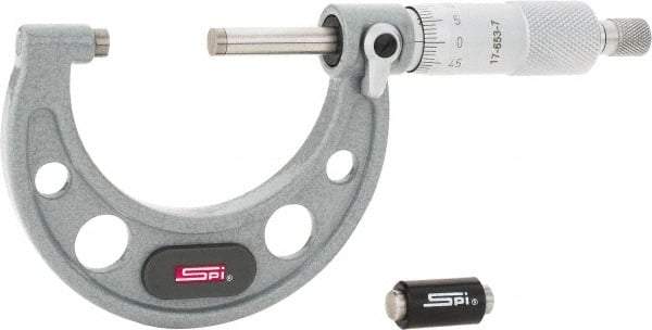 SPI - 25 to 50mm Range, 0.01mm Graduation, Mechanical Outside Micrometer - Ratchet Stop Thimble, 38mm Throat Depth, Accurate to 0.004mm - Americas Industrial Supply