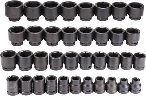 Proto - 37 Piece 1" Drive Black Finish Impact Socket Set - 6 Points, 3/4" to 3" Range, Inch Measurement Standard - Americas Industrial Supply