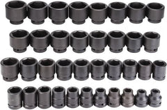 Proto - 37 Piece 1" Drive Black Finish Impact Socket Set - 6 Points, 3/4" to 3" Range, Inch Measurement Standard - Americas Industrial Supply
