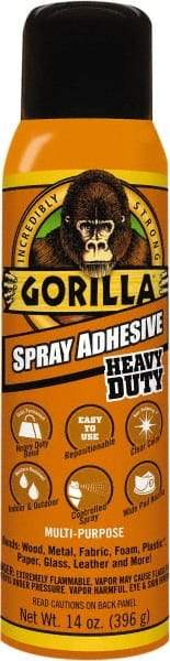 Gorilla Glue - 14 oz Aerosol Clear Spray Adhesive - High Tack, 131°F Heat Resistance, High Strength Bond, Flammable - Americas Industrial Supply