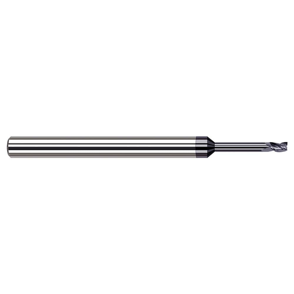 Square End Mill: 1/64'' Dia, 0.022'' LOC, 1/8'' Shank Dia, 2-1/2'' OAL, 3 Flutes, Solid Carbide Single End, AlTiN Finish, 30 ° Helix, Centercutting, RH Cut, RH Flute