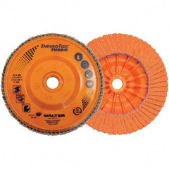 WALTER Surface Technologies - 36 & 60 Grit, 5" Disc Diam, 7/8" Center Hole, Type 27 Ceramic Flap Disc - 12,200 Max RPM, Plastic Backing, Arbor Attaching System, Coated - Americas Industrial Supply