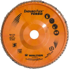 WALTER Surface Technologies - 36 & 60 Grit, 7" Disc Diam, 7/8" Center Hole, Type 27 Ceramic Flap Disc - 8,600 Max RPM, Plastic Backing, Arbor Attaching System, Coated - Americas Industrial Supply