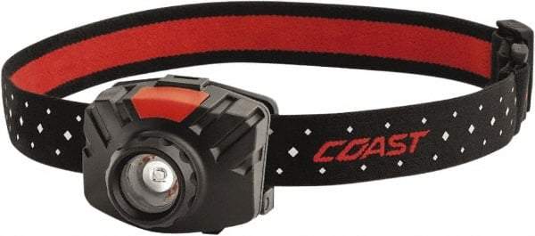 Coast Cutlery - White LED Bulb, 300 Lumens, Hands-free Flashlight - Black, Red Plastic Body, 3 AAA Batteries Included - Americas Industrial Supply