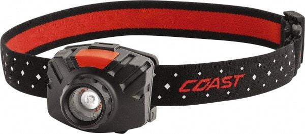 Coast Cutlery - White LED Bulb, 405 Lumens, Hands-free Flashlight - Black, Red Plastic Body, 3 AAA Batteries Included - Americas Industrial Supply