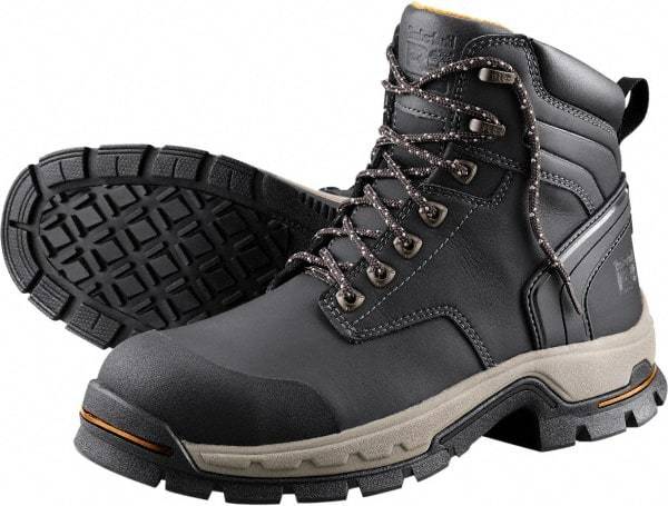 Timberland PRO - Men's Size 4 Wide Width Steel Work Boot - Black, Microfiber Upper, Rubber Outsole, 6" High, Non-Slip, Safety Toe - Americas Industrial Supply