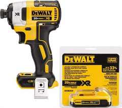 DeWALT - 20 Volt, 1/4" Drive, 20, 125, 152 Ft/Lb Torque, Cordless Impact Driver - 1000, 2800, 3250 RPM, 1 Lithium-Ion Battery Included - Americas Industrial Supply