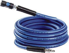 Prevost - 3/8" ID 50' Long Multipurpose Air Hose - Industrial Interchange Safety Coupler x Male Plug Ends, 300 Working psi, 5 to 140°F, 1/4" Fitting, Blue - Americas Industrial Supply
