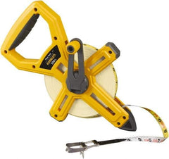 Komelon - 100' x 1/2" Yellow Fiberglass Blade Tape Measure - 1/8" Graduation, Yellow ABS Plastic Case - Americas Industrial Supply