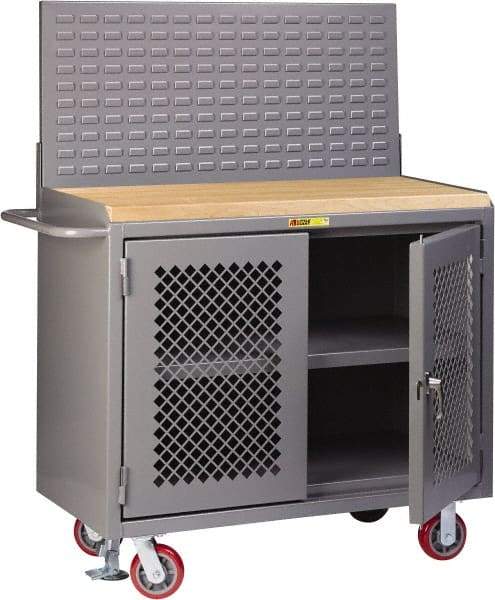 Little Giant - Mobile Bench Cabinet with Louvered Panel - Steel, Fixed Leg, Gray, 53-1/2" Long x 24" Deep x 43" High - Americas Industrial Supply