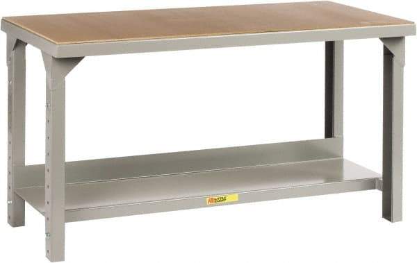 Little Giant - 72 Wide x 36" Deep x 27" High, Hardboard/Steel Heavy-Duty Workbench with Hardboard Top - Adjustable Height Legs, Gray - Americas Industrial Supply