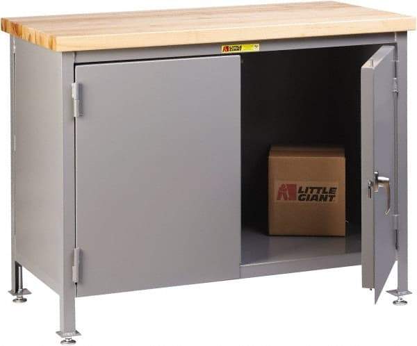 Little Giant - 48 Wide x 24" Deep x 37" High, Butcher Block Cabinet Work Center - Fixed Legs With Adjustable Height Glides, Gray - Americas Industrial Supply