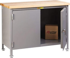 Little Giant - 48 Wide x 24" Deep x 37" High, Butcher Block Cabinet Work Center - Fixed Legs With Adjustable Height Glides, Gray - Americas Industrial Supply