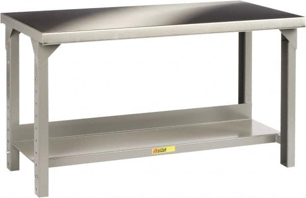 Little Giant - 48 Wide x 30" Deep x 27" High, Stainless Steel Heavy-Duty Workbench with Stainless Steel Top - Adjustable Height Legs, Gray - Americas Industrial Supply