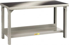 Little Giant - 48 Wide x 30" Deep x 27" High, Stainless Steel Heavy-Duty Workbench with Stainless Steel Top - Adjustable Height Legs, Gray - Americas Industrial Supply